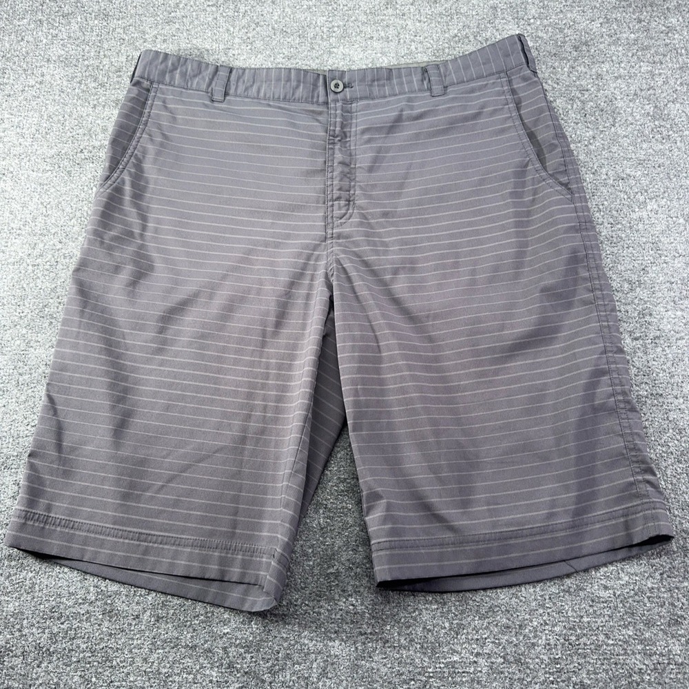 Under Armour Mens Golf Shorts Grey Striped Performance Flat Front Size 36